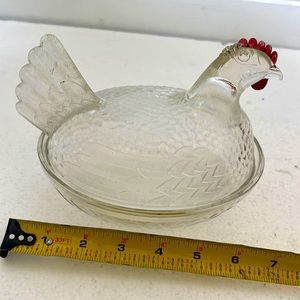 IGlass Hen on Nest Clear Glass with Red Cone
